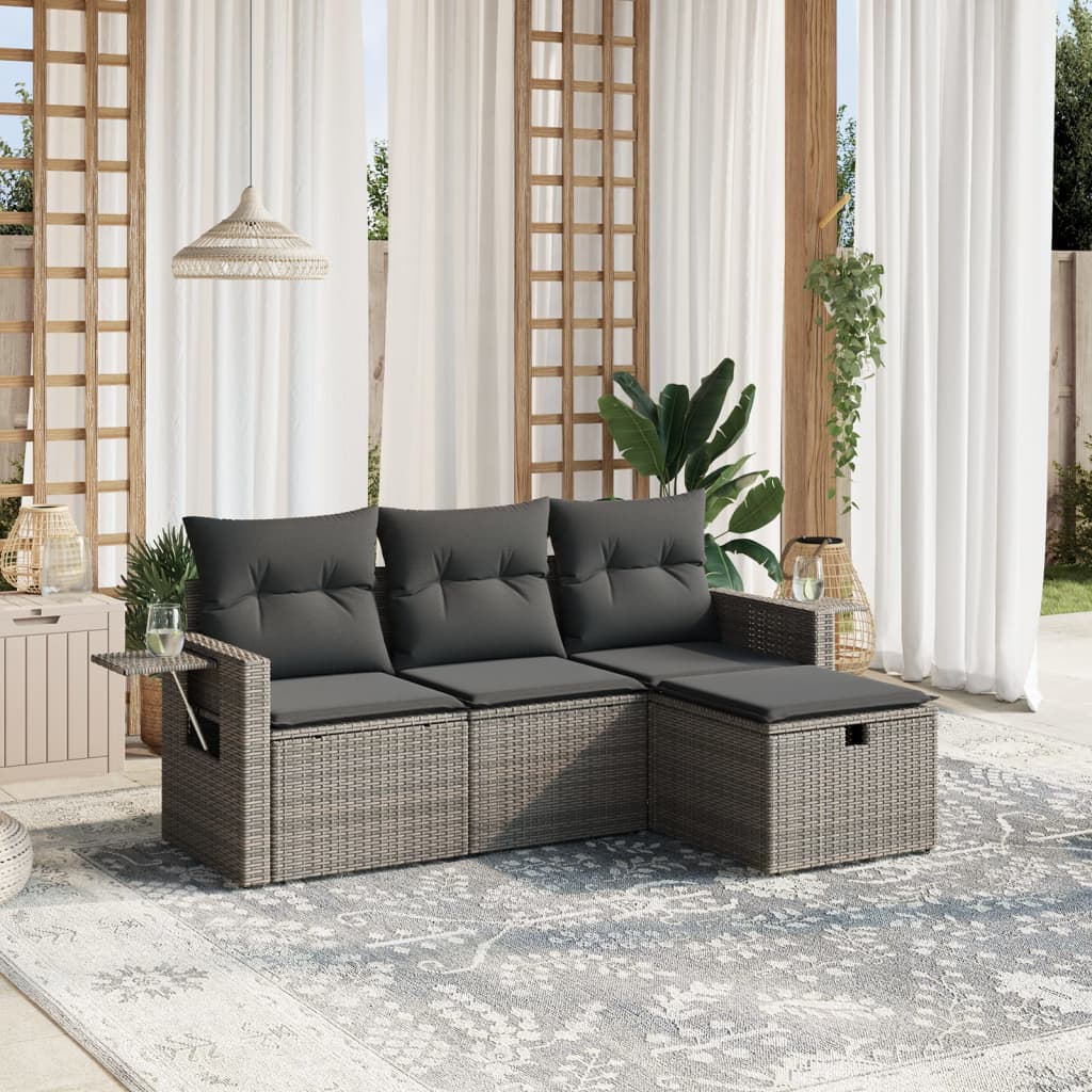 Set De Sofás De Jardín 4 Pzas Y Cojines Ratán Sintético