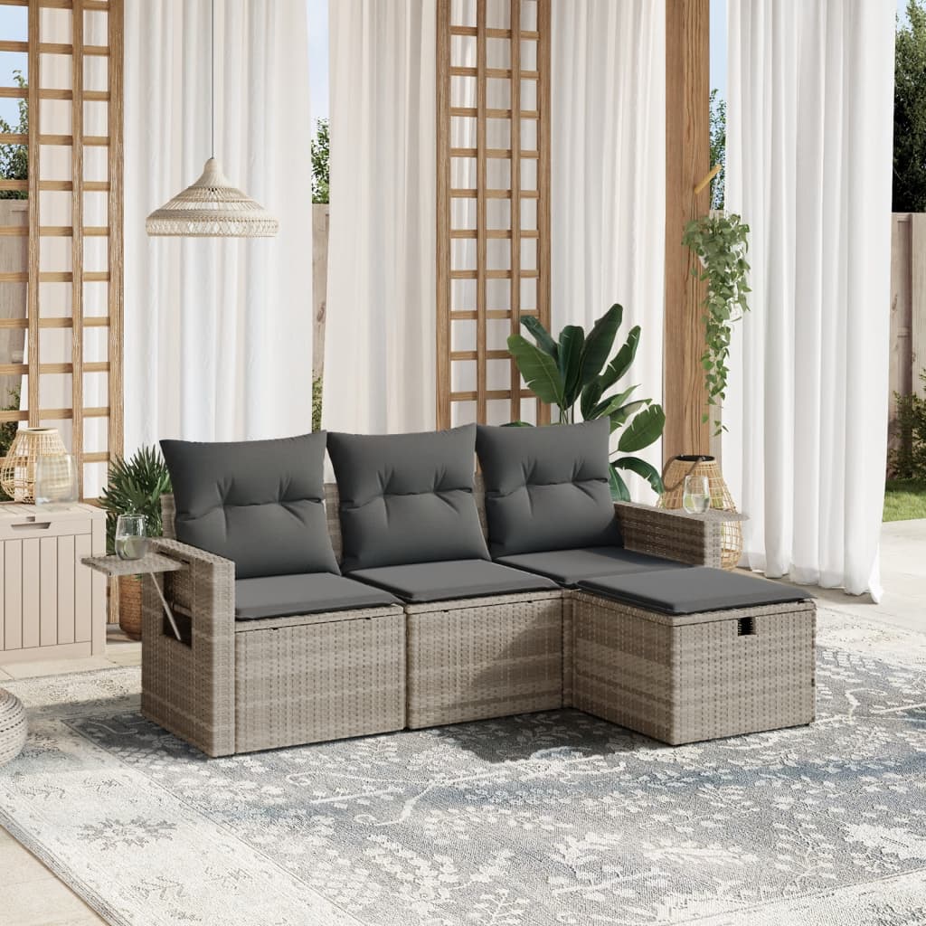 Set De Sofás De Jardín 4 Pzas Y Cojines Ratán Sintético