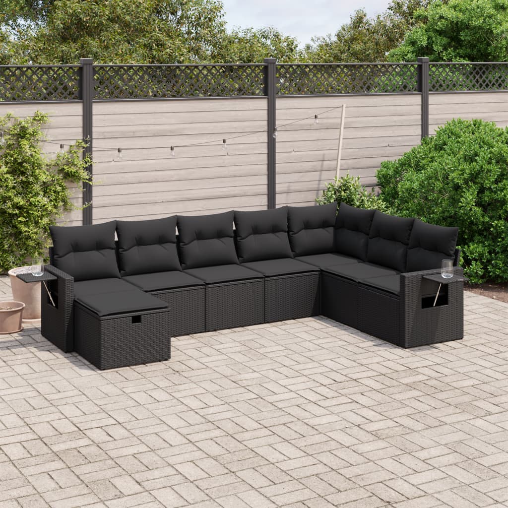 Set De Sofás De Jardín Con Cojines 9 Pzas Ratán Sintético Beige