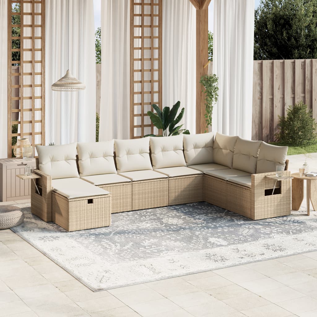Set De Sofás De Jardín Con Cojines 9 Pzas Ratán Sintético Beige
