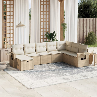 Set De Sofás De Jardín Con Cojines 9 Pzas Ratán Sintético Beige