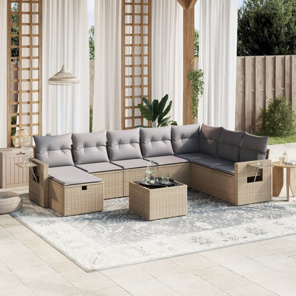 Set De Sofás De Jardín Con Cojines 9 Pzas Ratán Sintético Beige