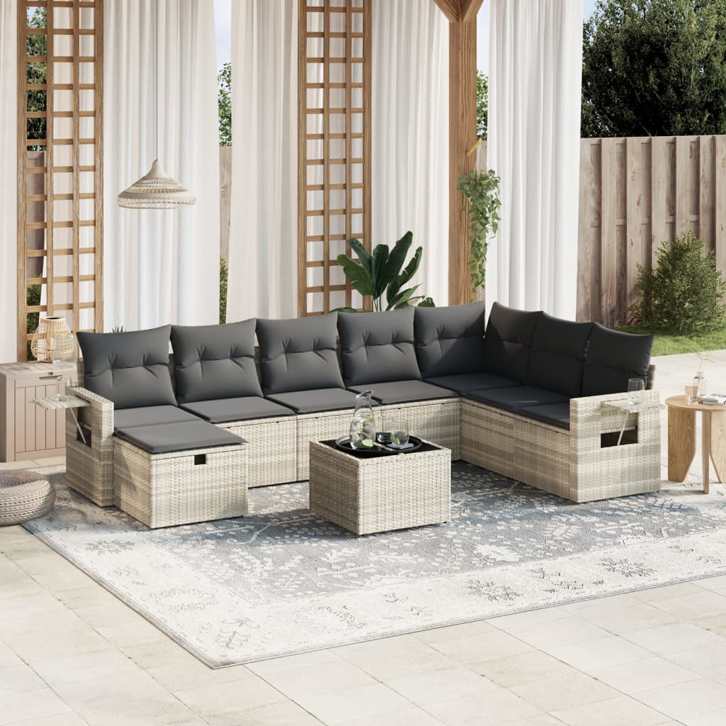 Set De Sofás De Jardín Con Cojines 9 Pzas Ratán Sintético Beige