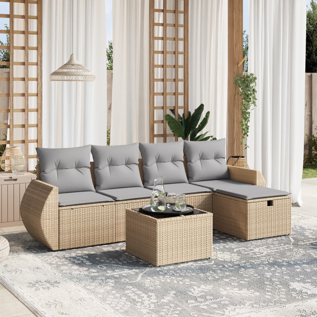 Set De Sofás De Jardín 6 Piezas Y Cojines Ratán Sintético