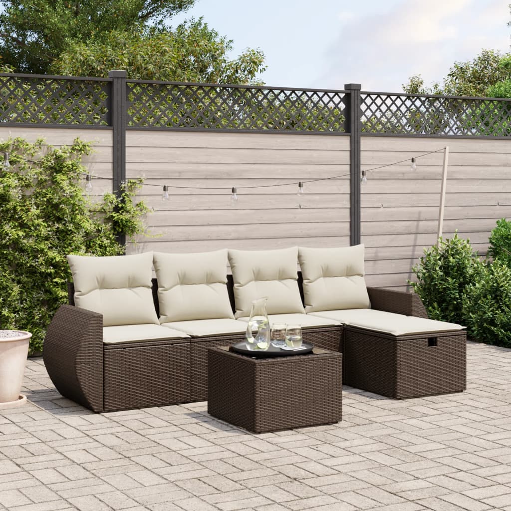 Set De Sofás De Jardín 6 Piezas Y Cojines Ratán Sintético
