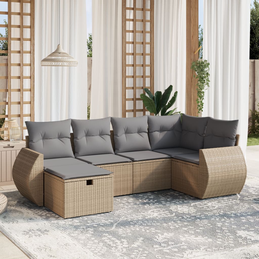 Set De Sofás De Jardín 7 Pzas Con Cojines Ratán Sintético Negro