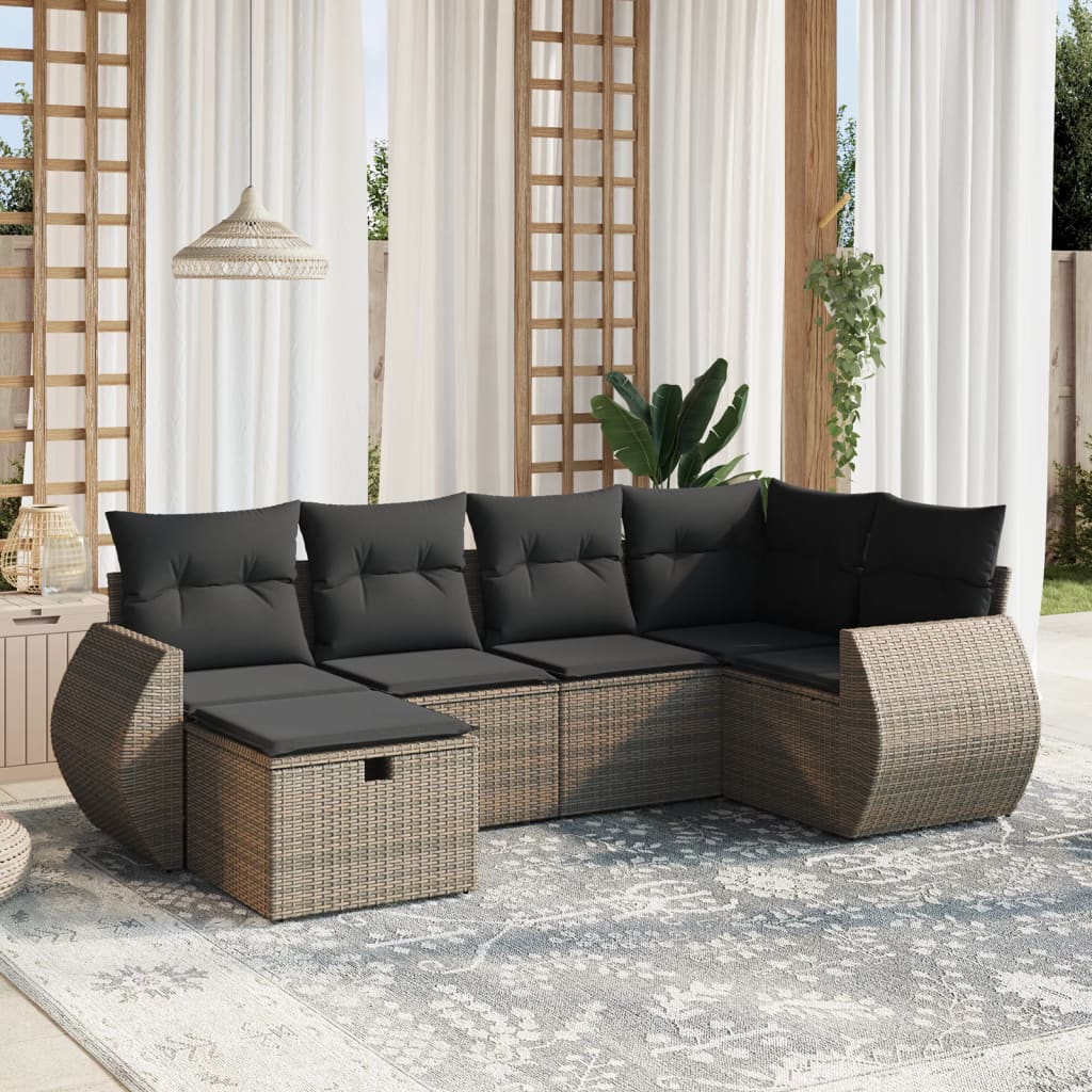 Set De Sofás De Jardín 7 Pzas Con Cojines Ratán Sintético Negro