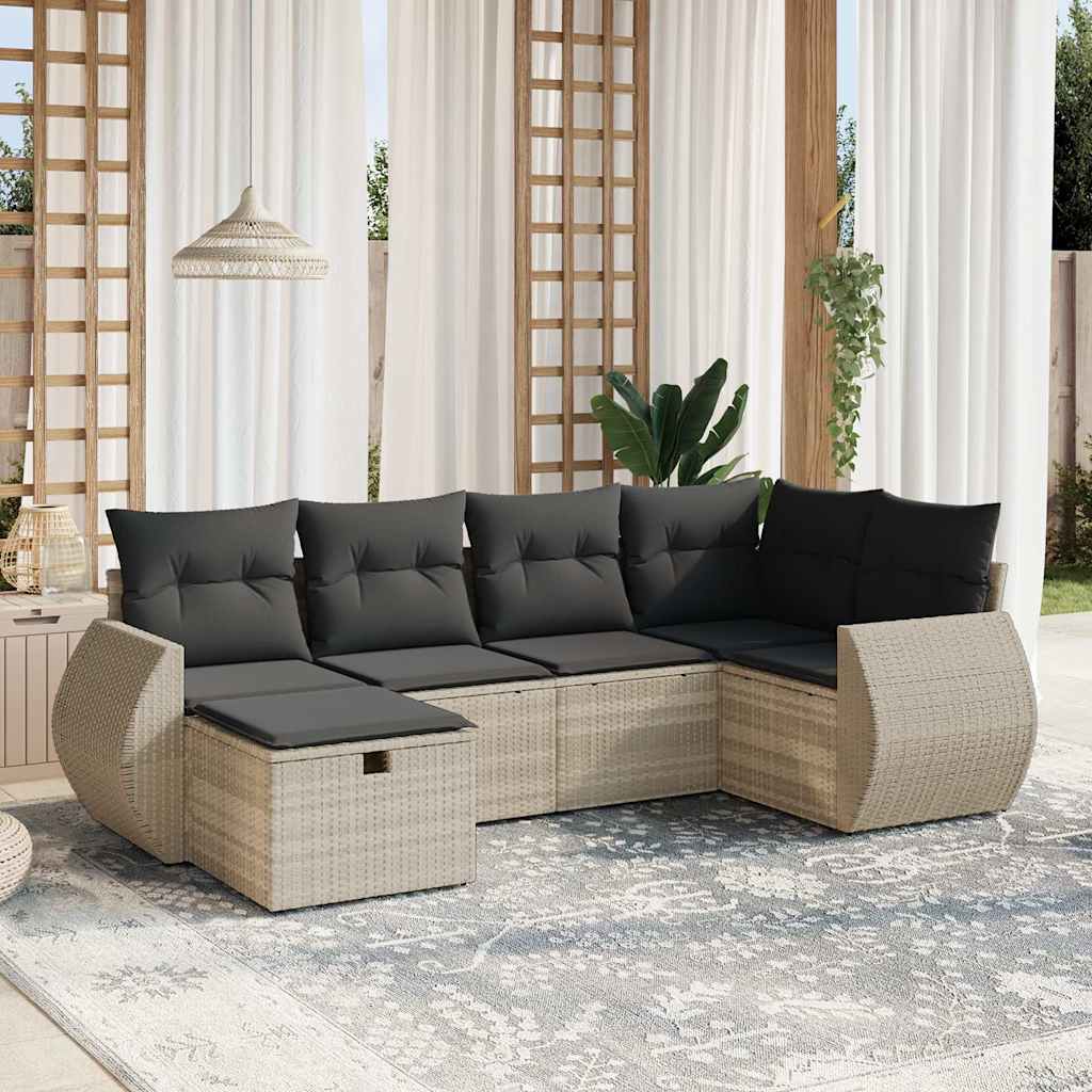 Set De Sofás De Jardín 7 Pzas Con Cojines Ratán Sintético Negro