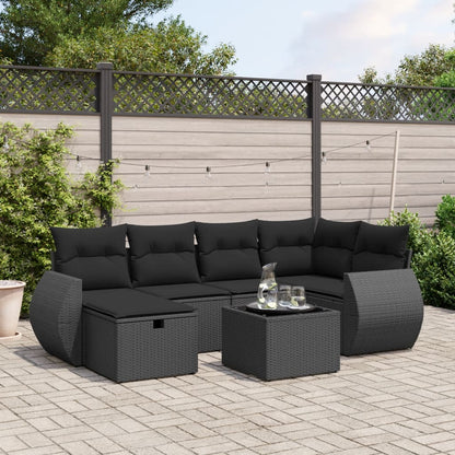 Set De Sofás De Jardín 7 Pzas Con Cojines Ratán Sintético Negro