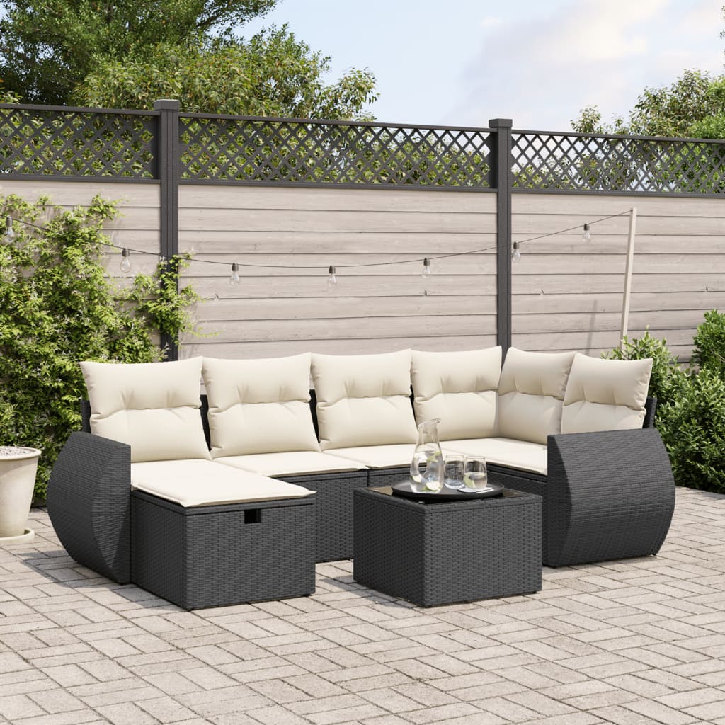 Set De Sofás De Jardín 7 Pzas Con Cojines Ratán Sintético Negro