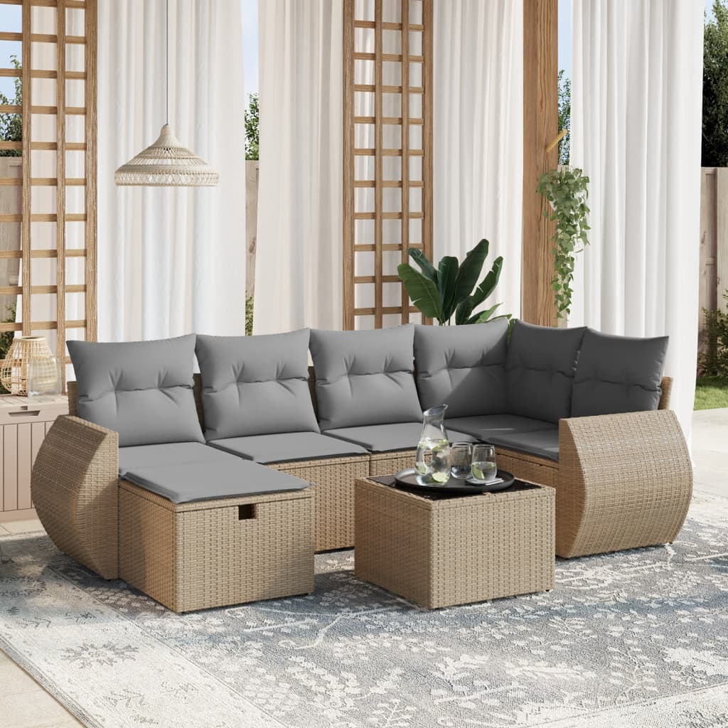 Set De Sofás De Jardín 7 Pzas Con Cojines Ratán Sintético Negro