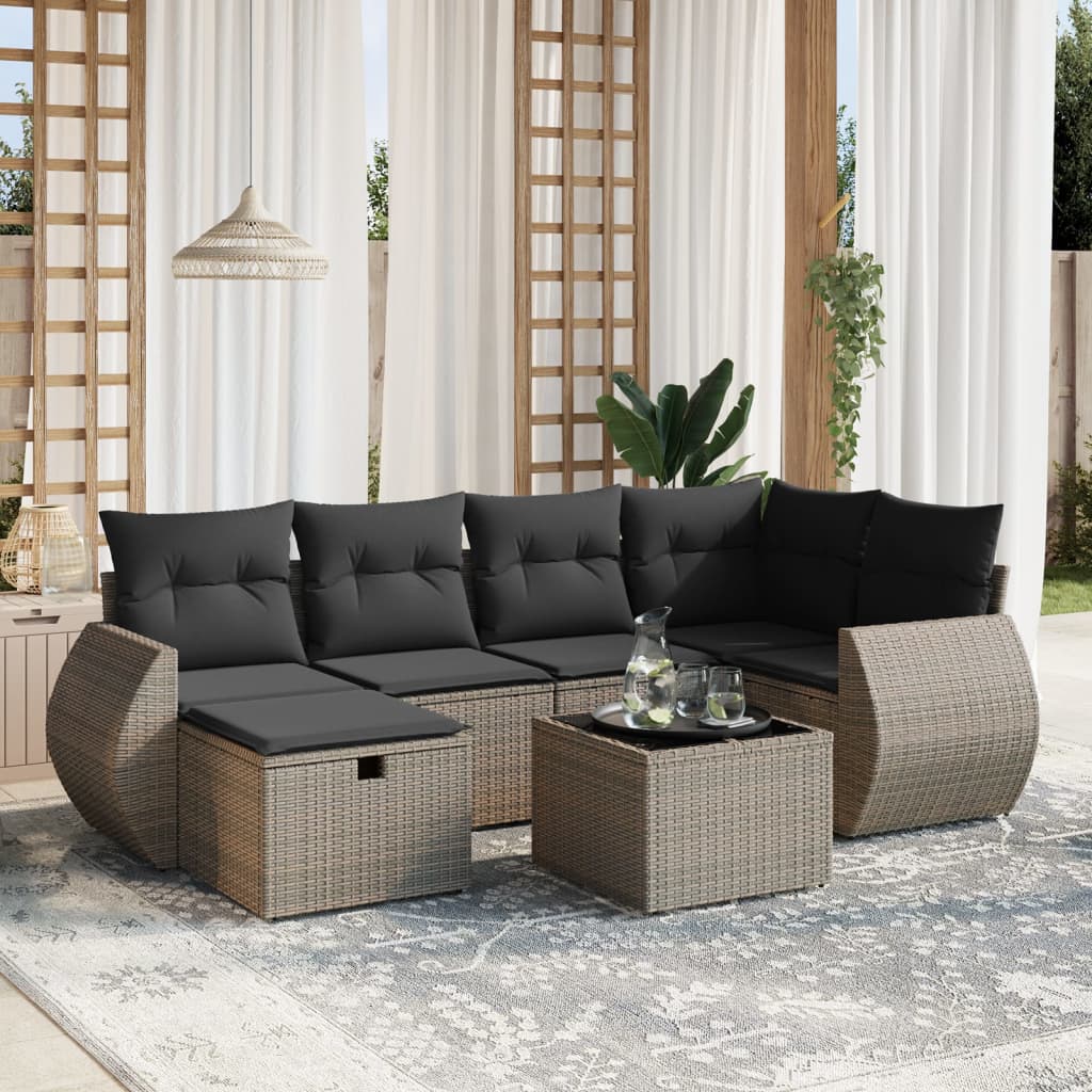Set De Sofás De Jardín 7 Pzas Con Cojines Ratán Sintético Negro