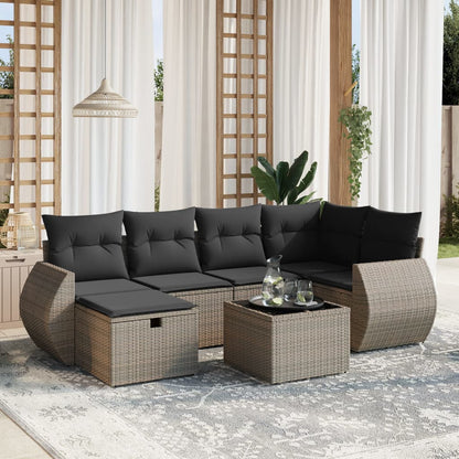 Set De Sofás De Jardín 7 Pzas Con Cojines Ratán Sintético Negro