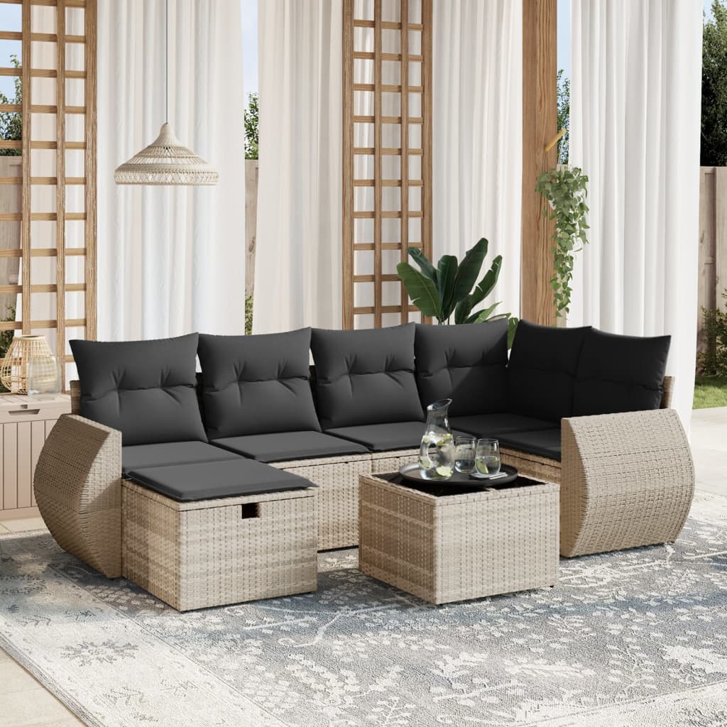 Set De Sofás De Jardín 7 Pzas Con Cojines Ratán Sintético Negro
