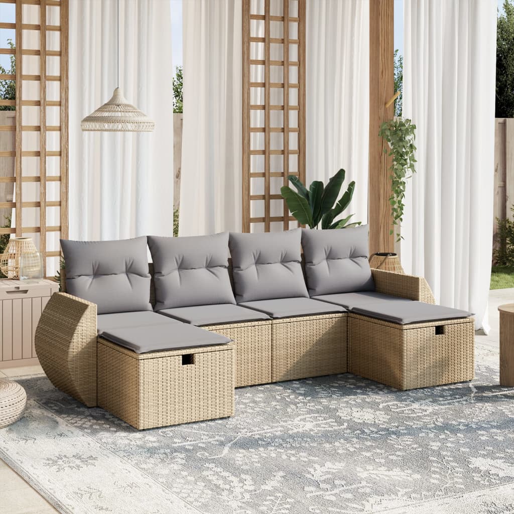 Set De Sofás De Jardín 6 Piezas Y Cojines Ratán Sintético
