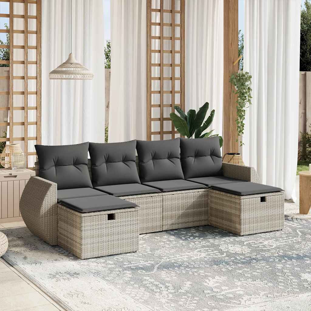 Set De Sofás De Jardín 6 Piezas Y Cojines Ratán Sintético