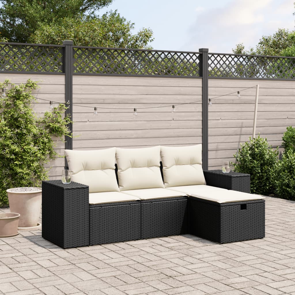 Set De Sofás De Jardín 4 Pzas Y Cojines Ratán Sintético