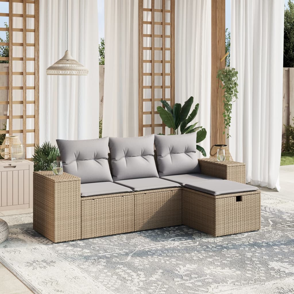 Set De Sofás De Jardín 4 Pzas Y Cojines Ratán Sintético