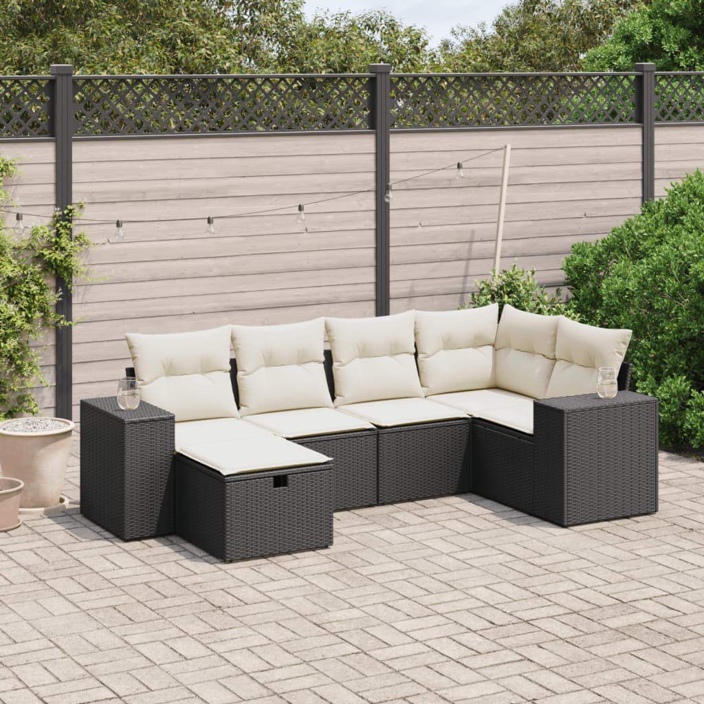 Set De Sofás De Jardín 6 Piezas Y Cojines Ratán Sintético Negro