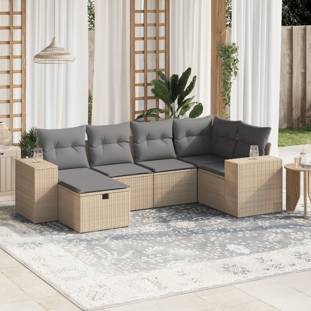 Set De Sofás De Jardín 6 Piezas Y Cojines Ratán Sintético Negro