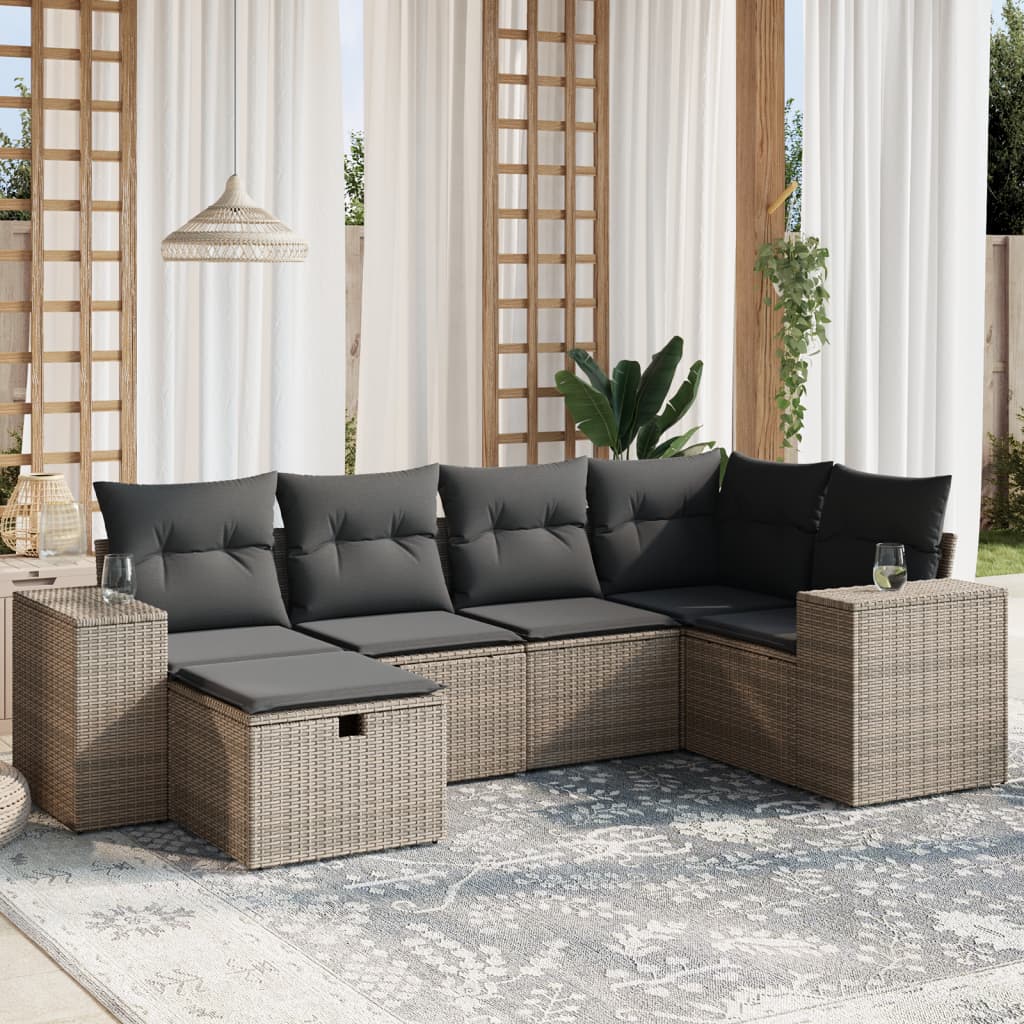 Set De Sofás De Jardín 6 Piezas Y Cojines Ratán Sintético Negro