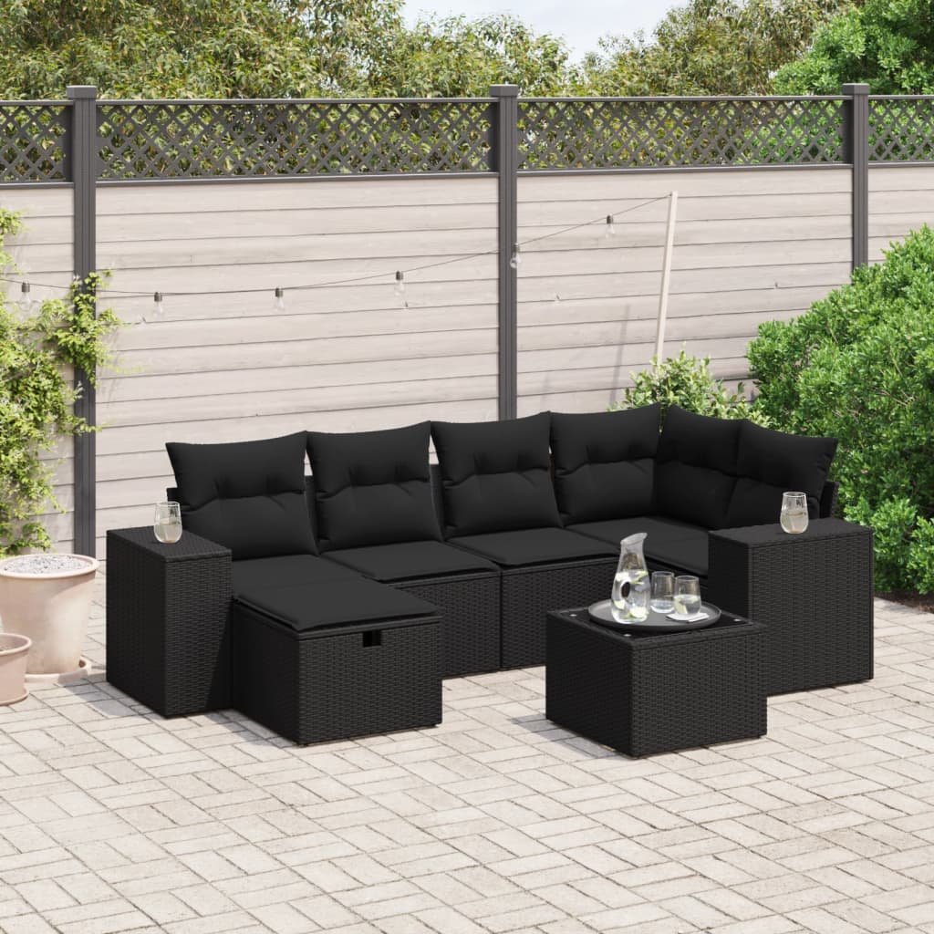 Set De Sofás De Jardín 6 Piezas Y Cojines Ratán Sintético Negro
