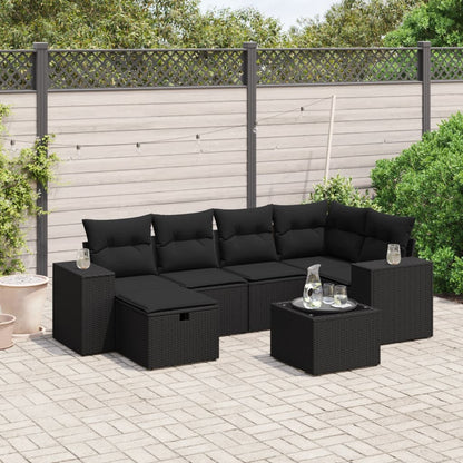 Set De Sofás De Jardín 6 Piezas Y Cojines Ratán Sintético Negro