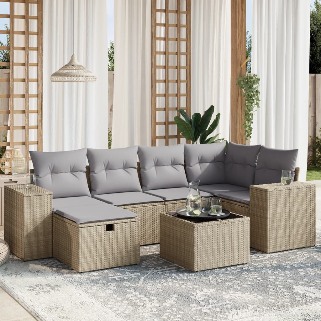 Set De Sofás De Jardín 6 Piezas Y Cojines Ratán Sintético Negro