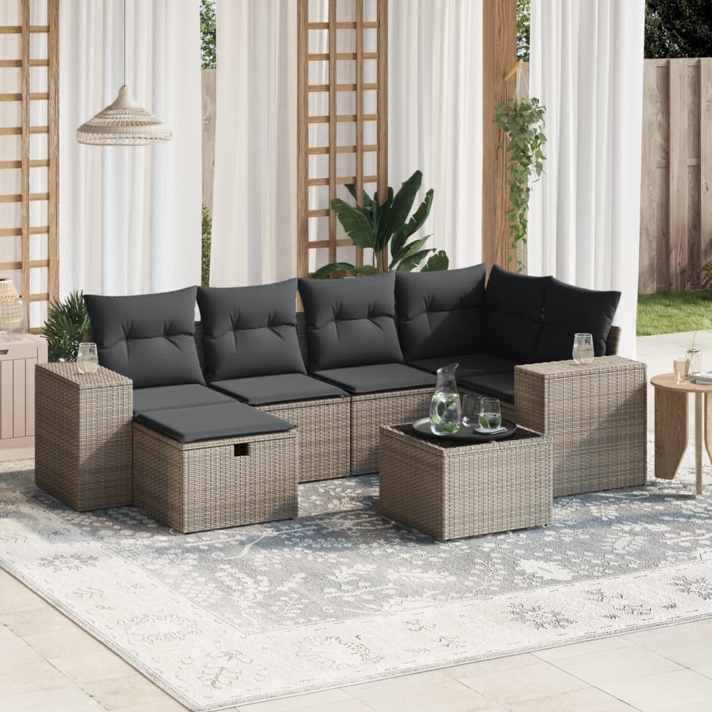 Set De Sofás De Jardín 6 Piezas Y Cojines Ratán Sintético Negro