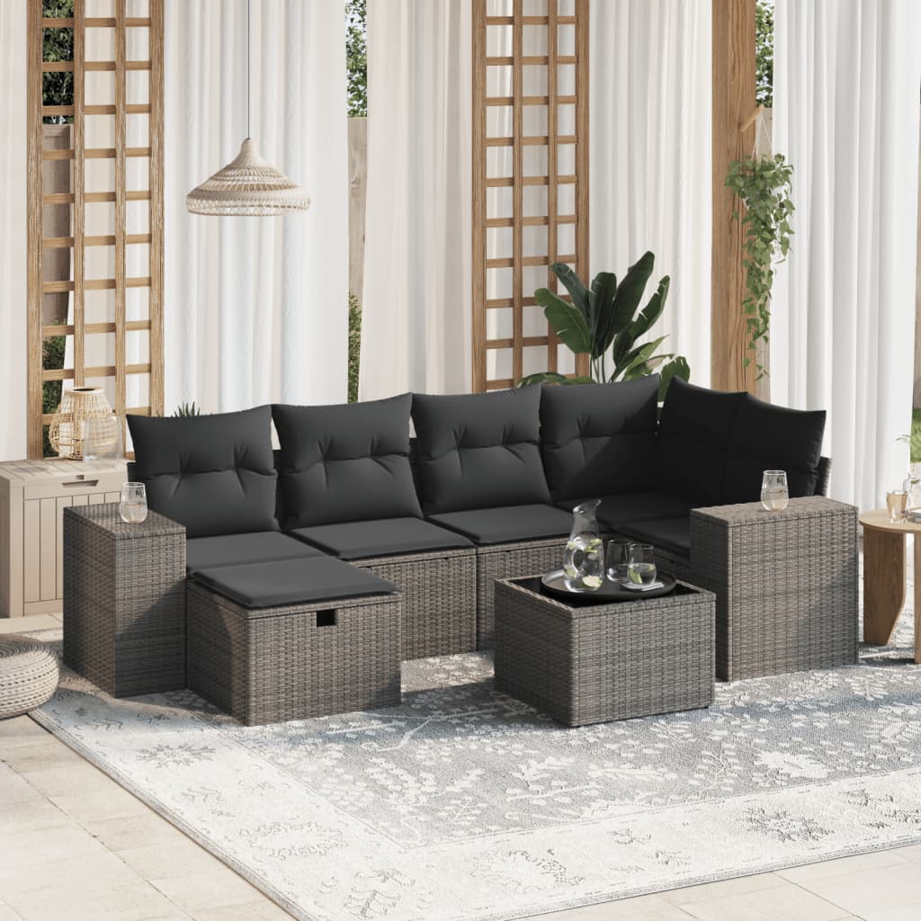 Set De Sofás De Jardín 6 Piezas Y Cojines Ratán Sintético Negro