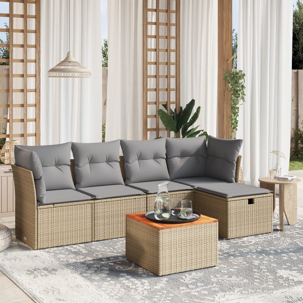 Set De Sofás De Jardín 6 Piezas Y Cojines Ratán Sintético