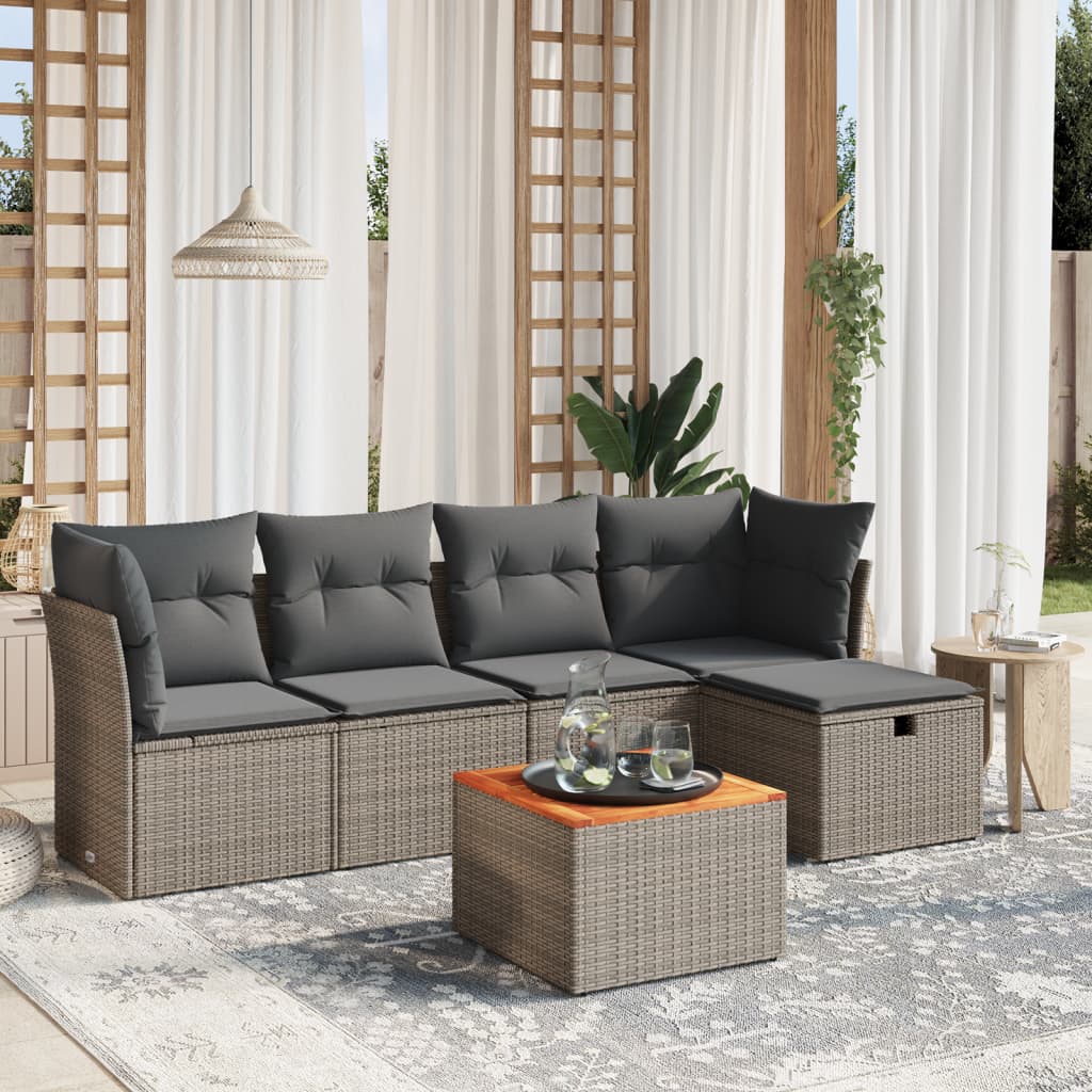 Set De Sofás De Jardín 6 Piezas Y Cojines Ratán Sintético