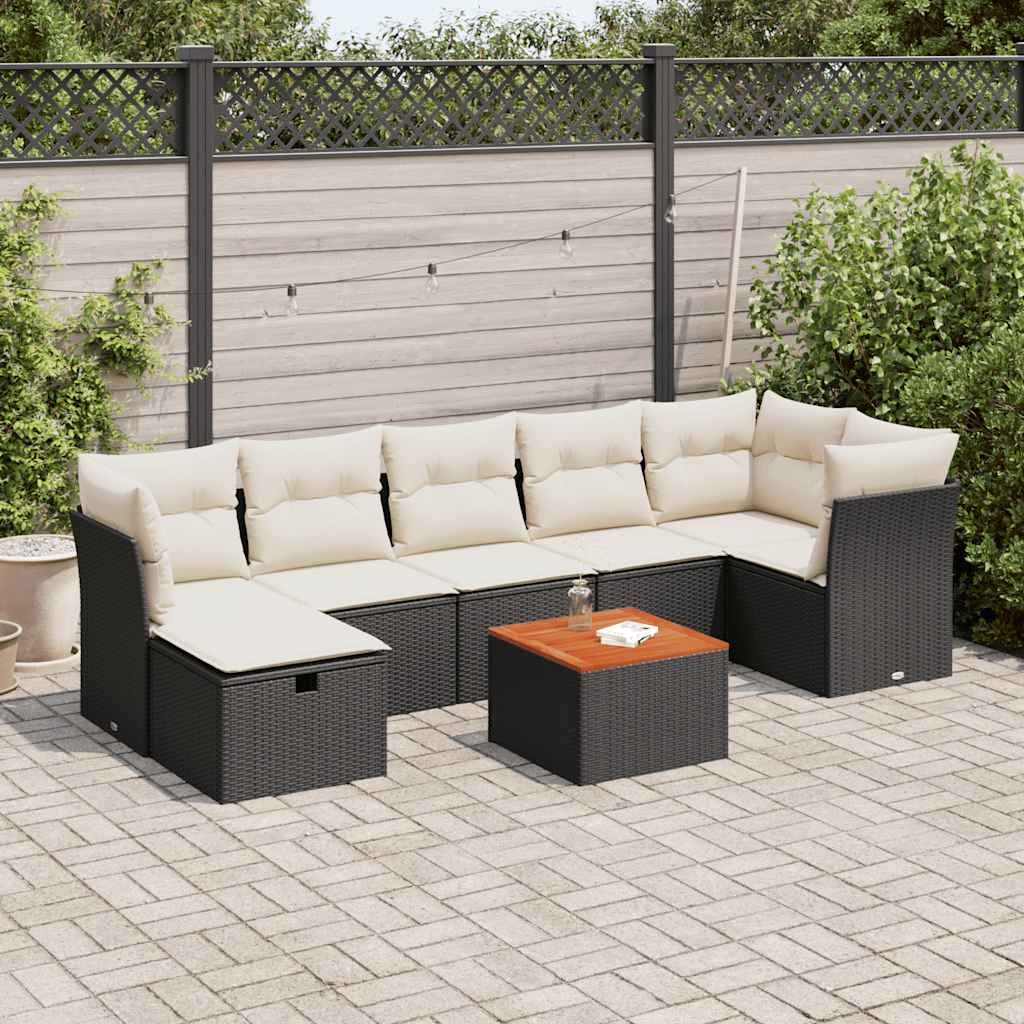 Set De Sofás De Jardín Y Cojines 8 Piezas Ratán Sintético Negro