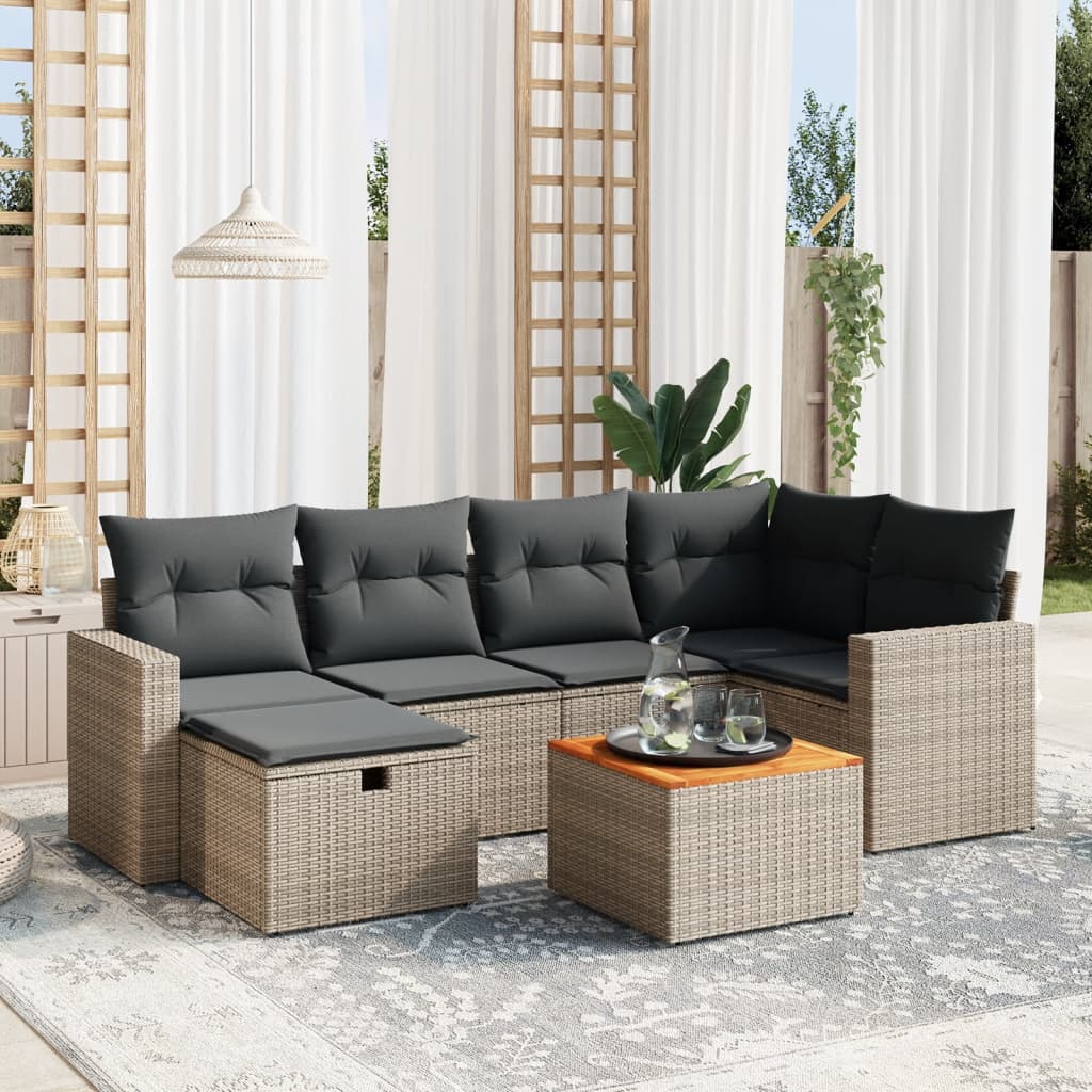 Set De Sofás De Jardín 7 Pzas Con Cojines Ratán Sintético Negro