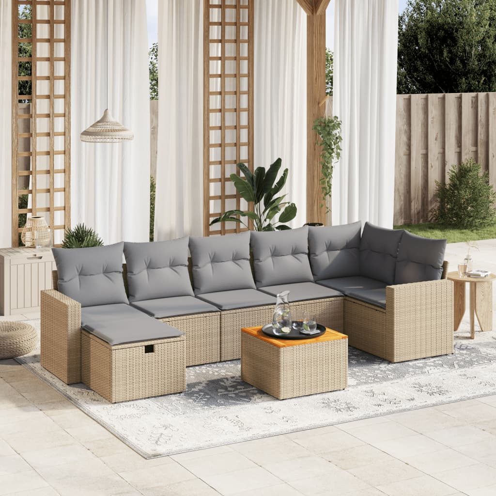 Set De Sofás De Jardín Y Cojines 8 Piezas Ratán Sintético