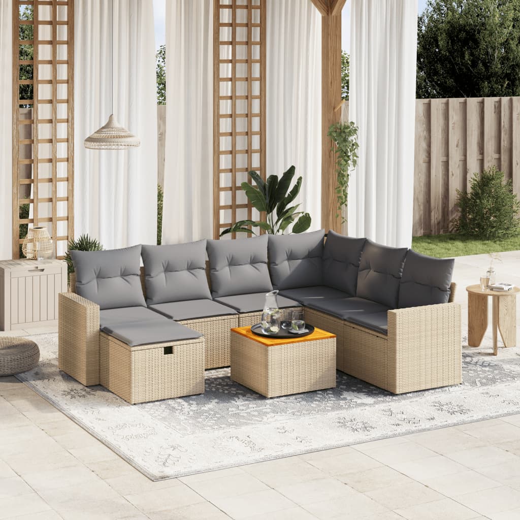 Set De Sofás De Jardín Y Cojines 8 Piezas Ratán Sintético