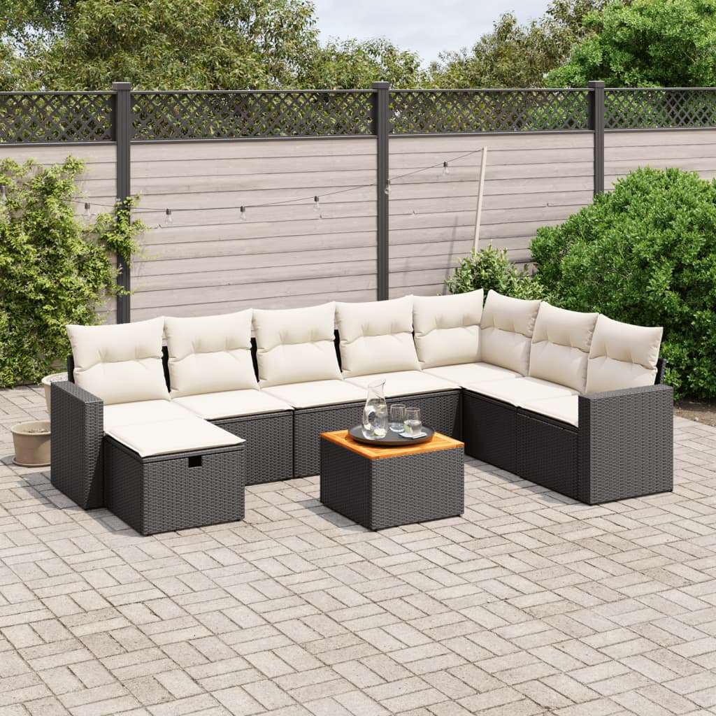 Set De Sofás De Jardín Con Cojines 9 Pzas Ratán Sintético Beige