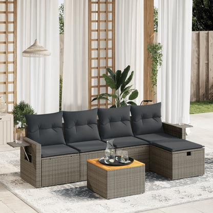Set De Sofás De Jardín 6 Piezas Y Cojines Ratán Sintético Negro