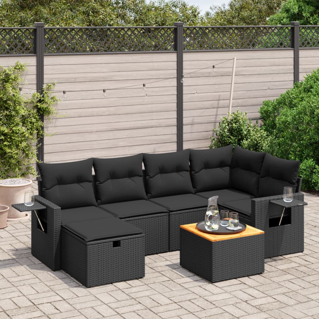 Set Sofás De Jardín 7 Piezas Y Cojines Ratán Sintético Beige