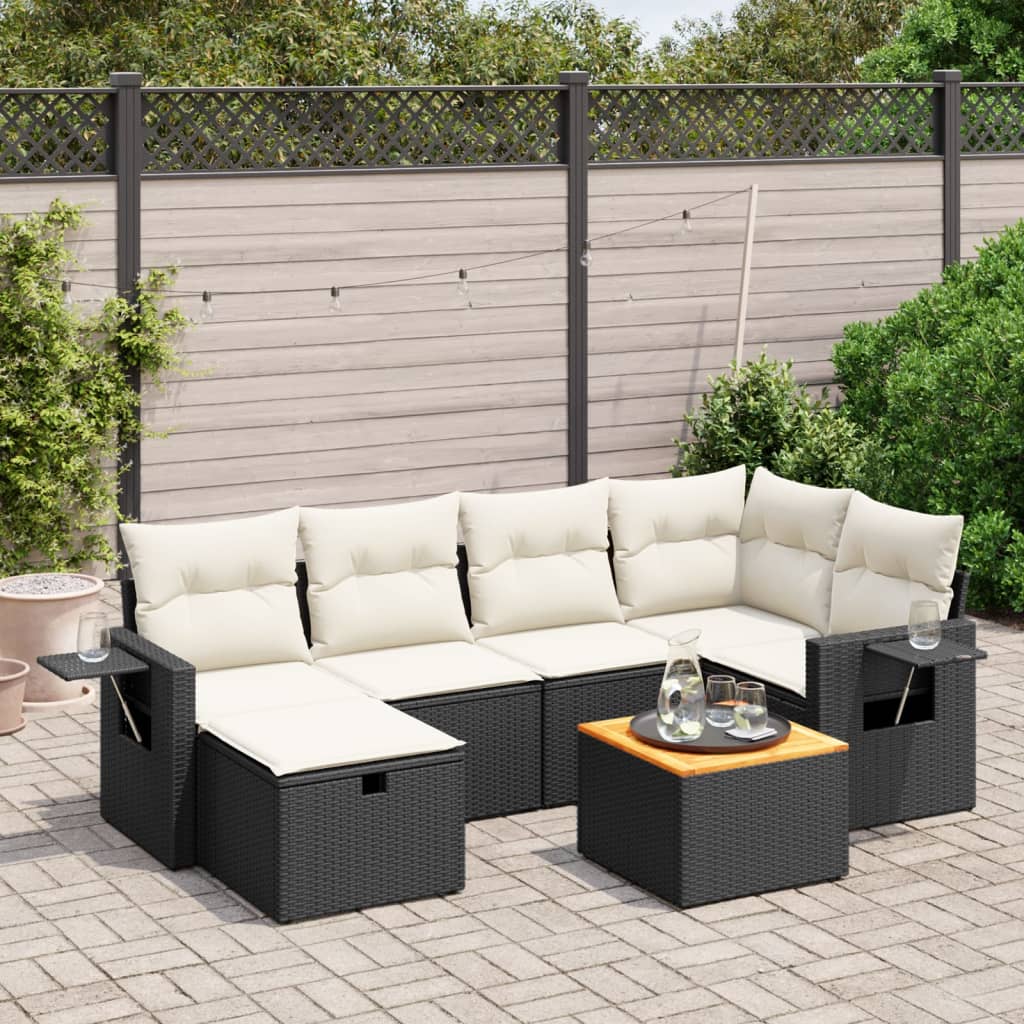 Set Sofás De Jardín 7 Piezas Y Cojines Ratán Sintético Beige