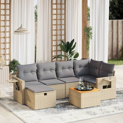 Set Sofás De Jardín 7 Piezas Y Cojines Ratán Sintético Beige