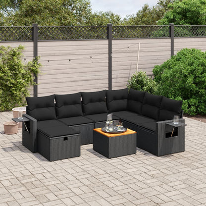 Set De Sofás De Jardín Y Cojines 8 Piezas Ratán Sintético Negro