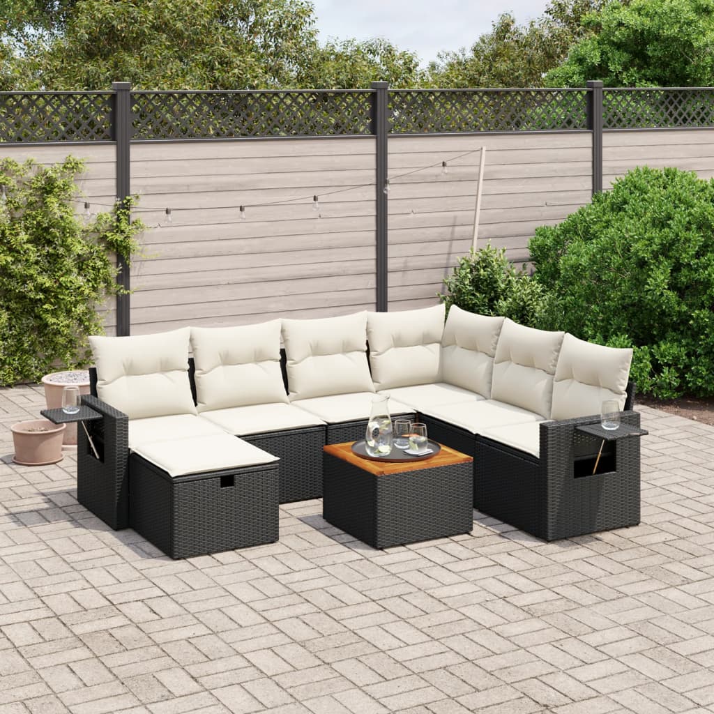 Set De Sofás De Jardín Y Cojines 8 Piezas Ratán Sintético Negro