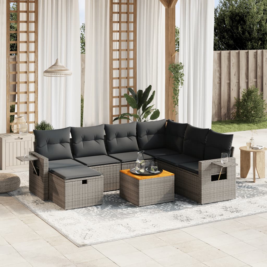 Set De Sofás De Jardín Y Cojines 8 Piezas Ratán Sintético Negro