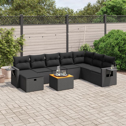Set De Sofás De Jardín Con Cojines 9 Pzas Ratán Sintético Negro