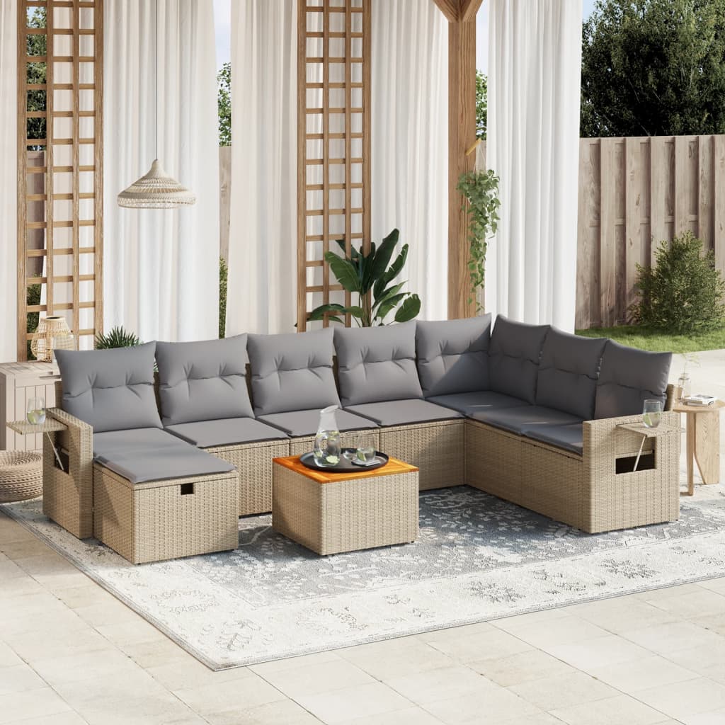 Set De Sofás De Jardín Con Cojines 9 Pzas Ratán Sintético Negro