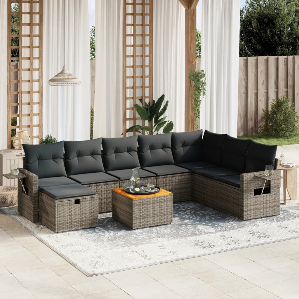 Set De Sofás De Jardín Con Cojines 9 Pzas Ratán Sintético Negro