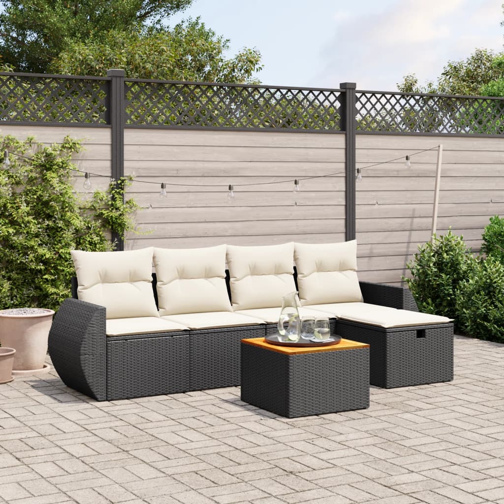 Set De Sofás De Jardín 6 Piezas Y Cojines Ratán Sintético Negro