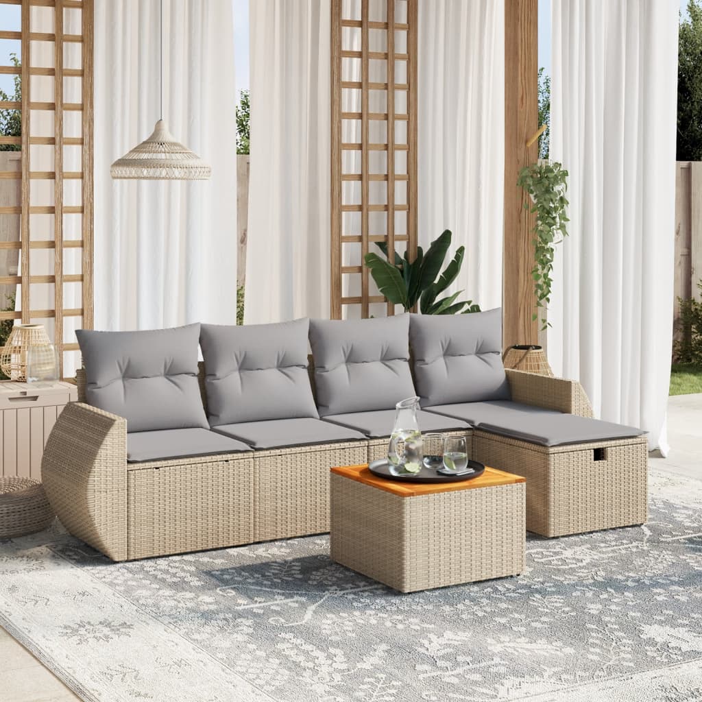Set De Sofás De Jardín 6 Piezas Y Cojines Ratán Sintético Negro