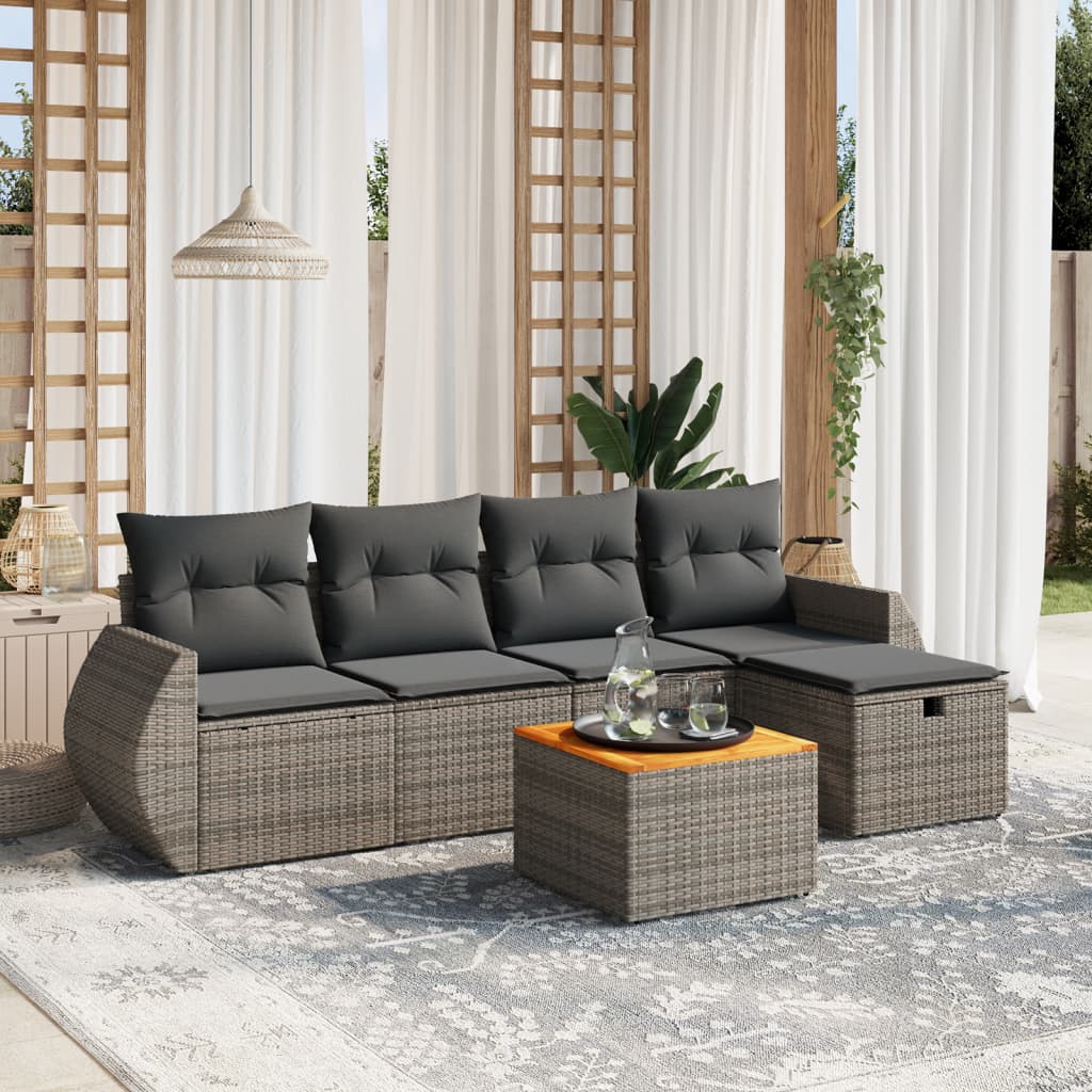 Set De Sofás De Jardín 6 Piezas Y Cojines Ratán Sintético Negro